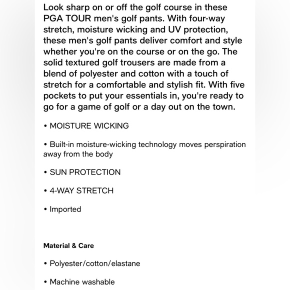 PGA Tour 5 Pocket Horizon Golf Pant Black 34x30 NWT - Picture 4 of 4